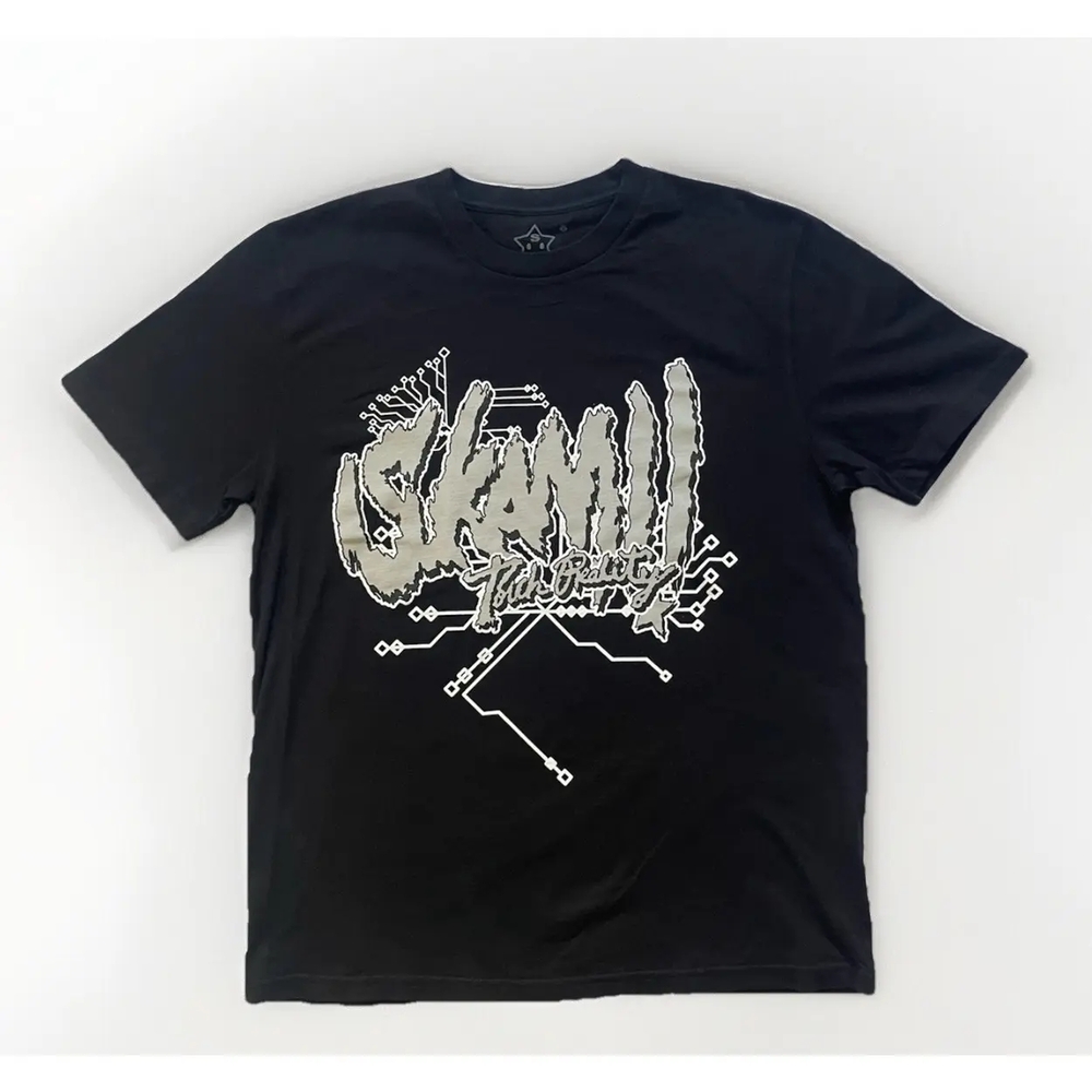 Black Graphic T-Shirt with Silver Design